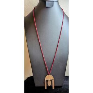 Jane Marie Red Crystal Dangly Gold Tone Pendant 32"-35" Necklace